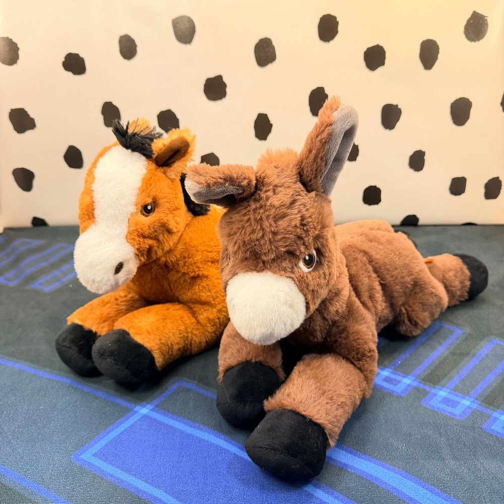 Wild Republic Appaloosa Horse & Donkey Lot 12" Laying Floppy Stuffed Animal